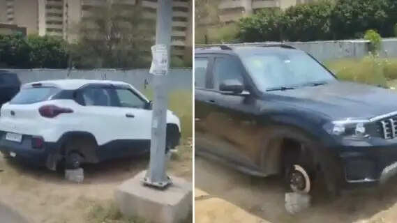 Thieves terrorize Gurugram! Rims and tires stolen from six cars in one night, luxury cars found parked on bricks