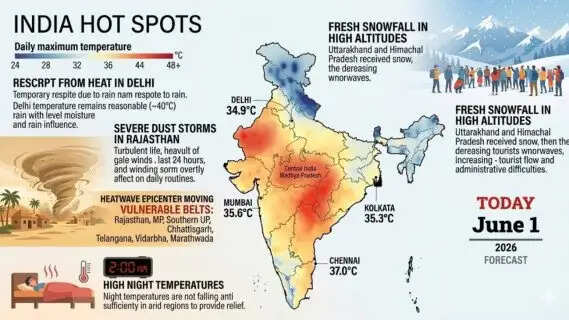 IMD June Forecast:Extreme weather diverging as mountains snow over a burning 47 C India hot map